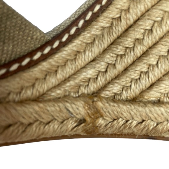 Tory Burch Macy Metallic Linen Peep Toe Knotted Band Espadrille Wedge Heel sz 10 - Picture 13 of 14